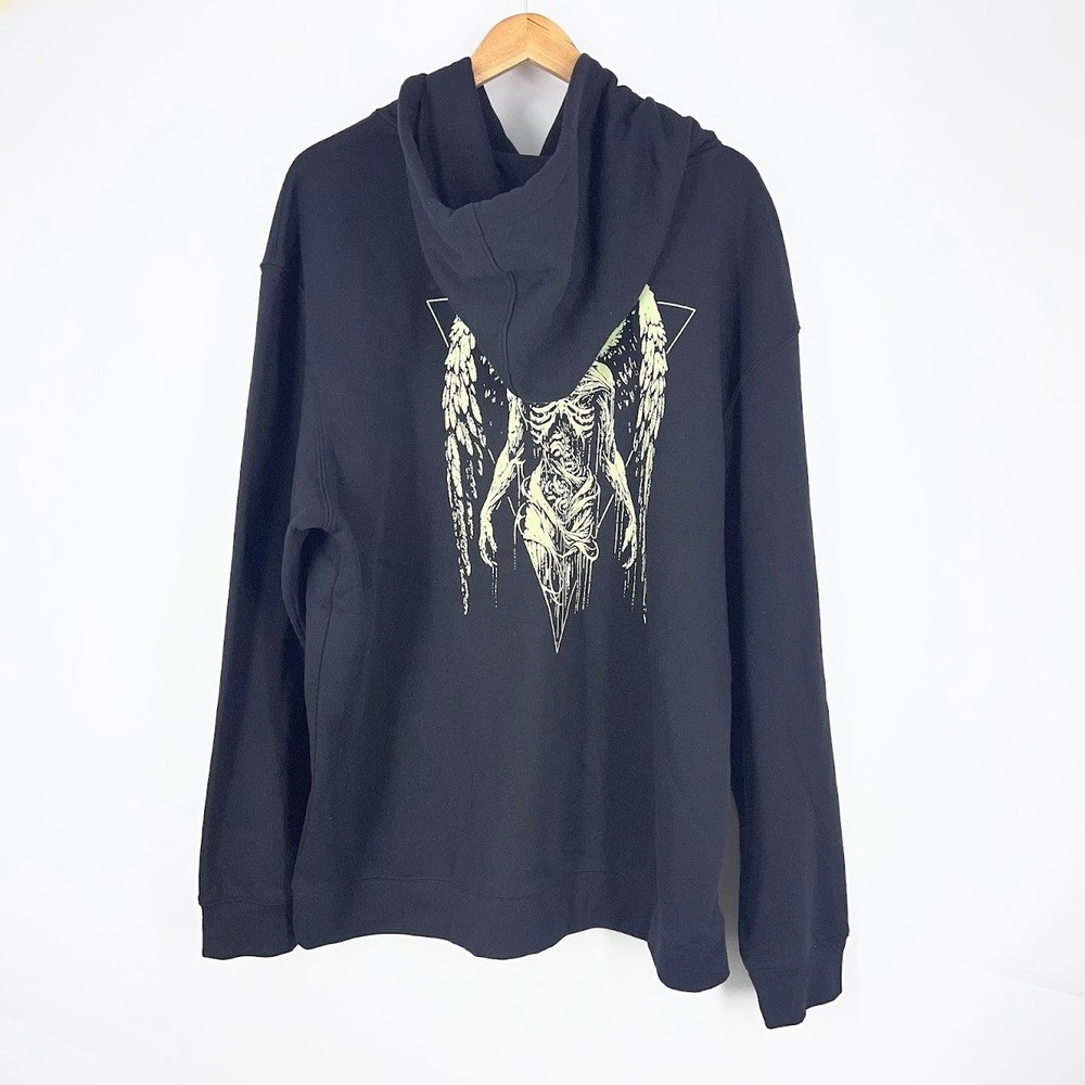 Airwalk Mens Black Skeletal Angel Graphic Pullover Hoodie 2XL Old English Logo